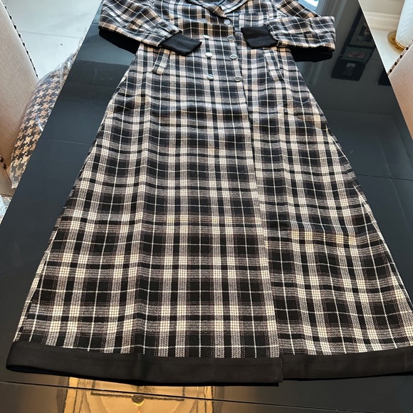 Black & White Plaid Maxi Coat | Double-Breasted, Knit Cuffs, Chic & Timeless - Picture 1 of 9